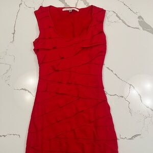 Max Studio Red Stretch Ruffle Tier Scoop Neck Bodycon Dress Size XS